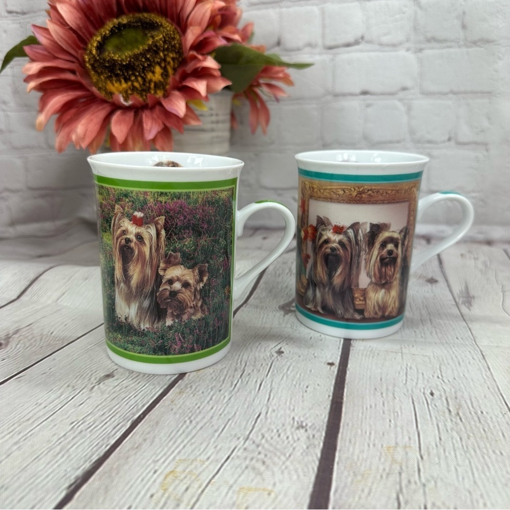 Elegant Yorkies Mug by Danbury hiding in the heather & mirror collector mugs